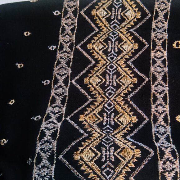 HALE BOB Black Embroidered Gold Silver Square Neck Grecian Peasant Blouse - Picture 3 of 10